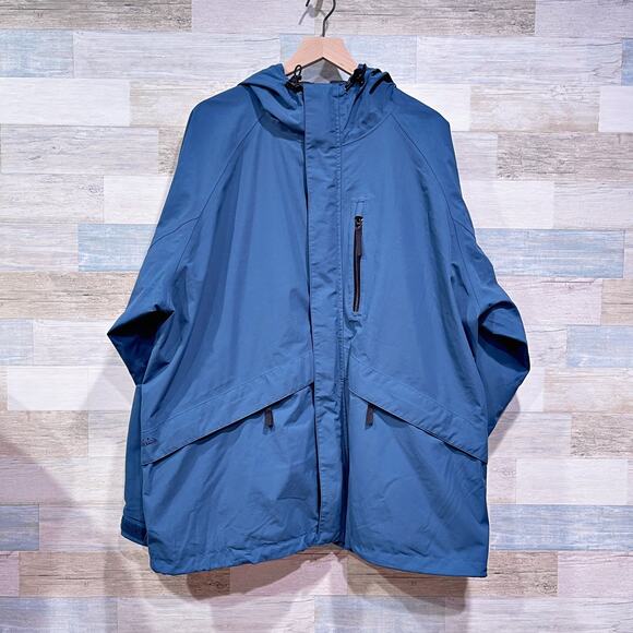 Cabelas Nylon Gore-Tex Jacket Blue Hooded Full Zip Mesh Lined Mens